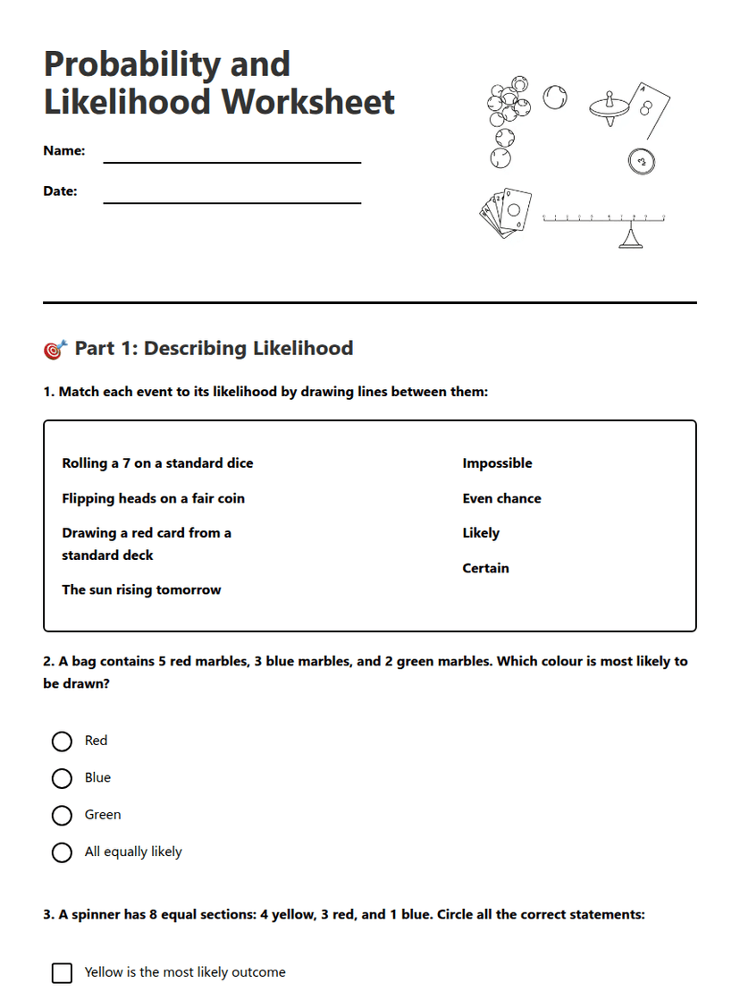 Probability and Likelihood Worksheet