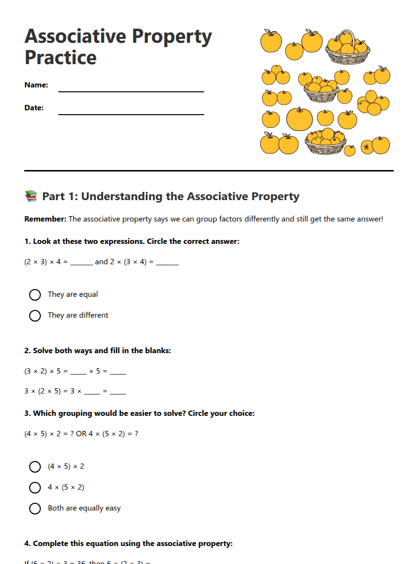 Associative Property Practice worksheet preview
