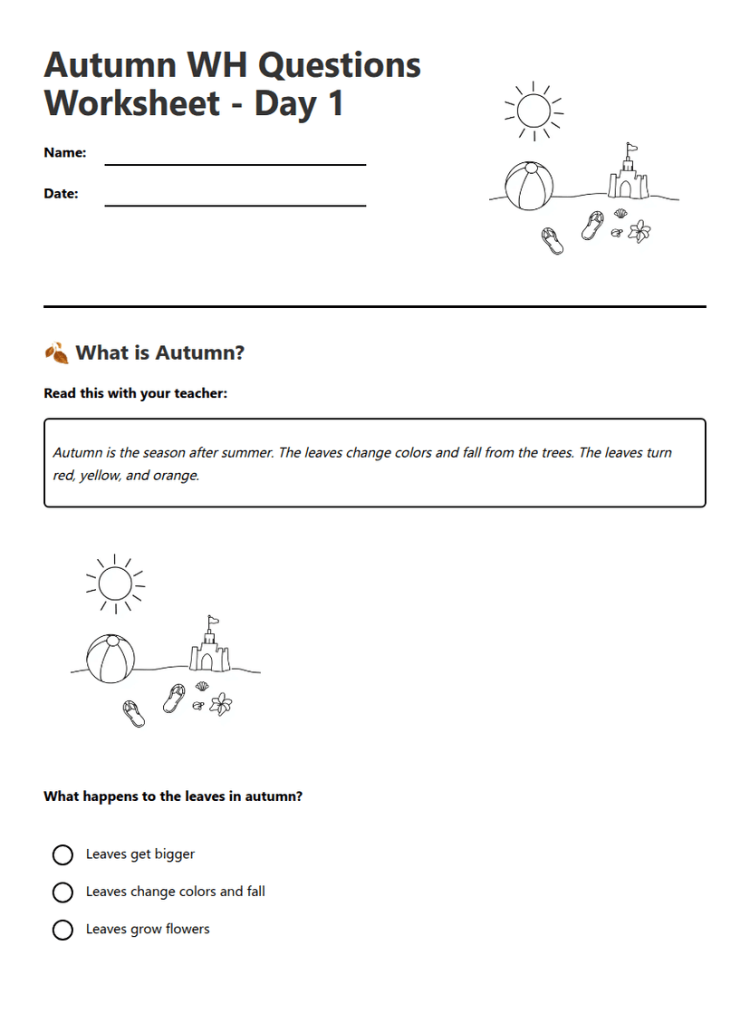 Autumn WH Questions Worksheet