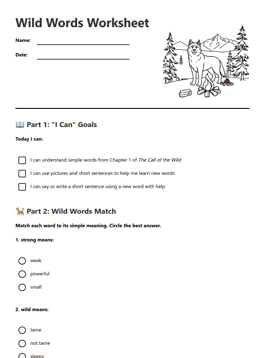 Wild Words Worksheet worksheet preview