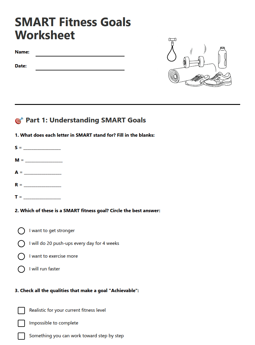 SMART Fitness Goals Worksheet worksheet preview