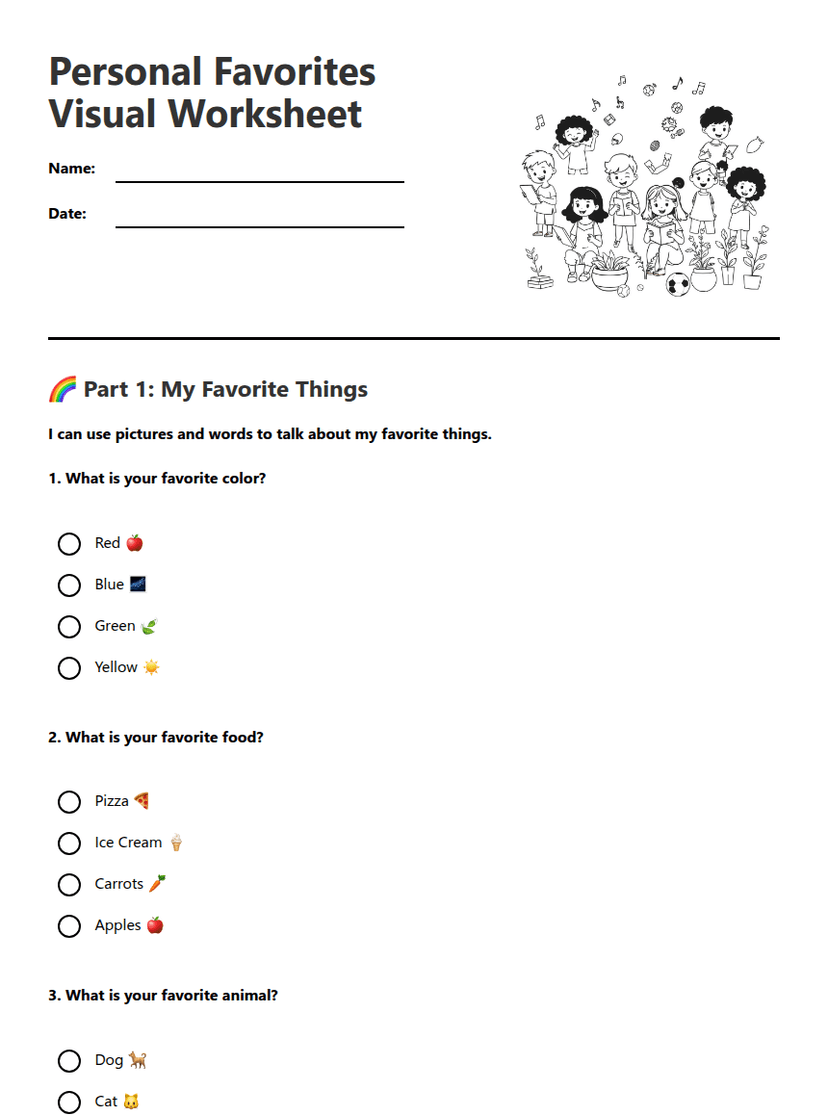 Personal Favorites Visual Worksheet