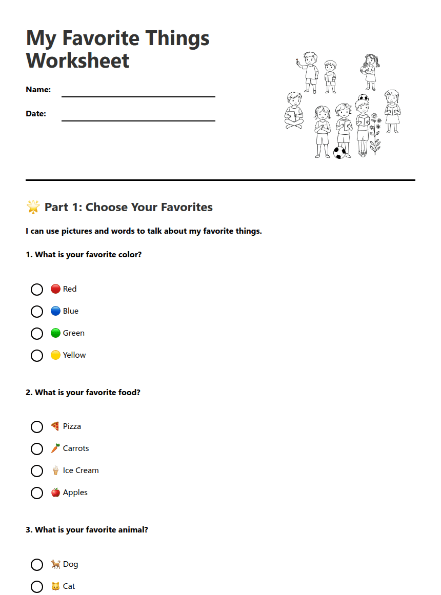 My Favorite Things Worksheet worksheet preview