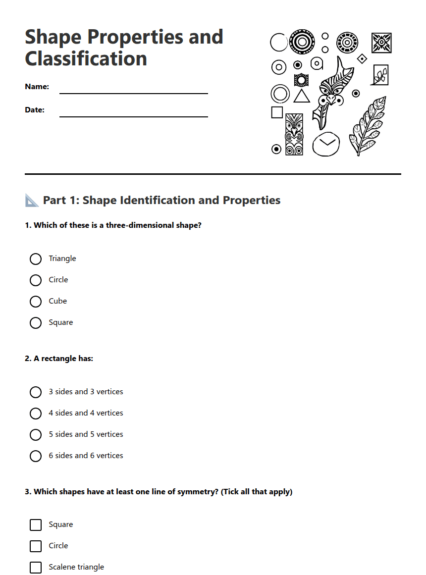 Shape Properties and Classification worksheet preview