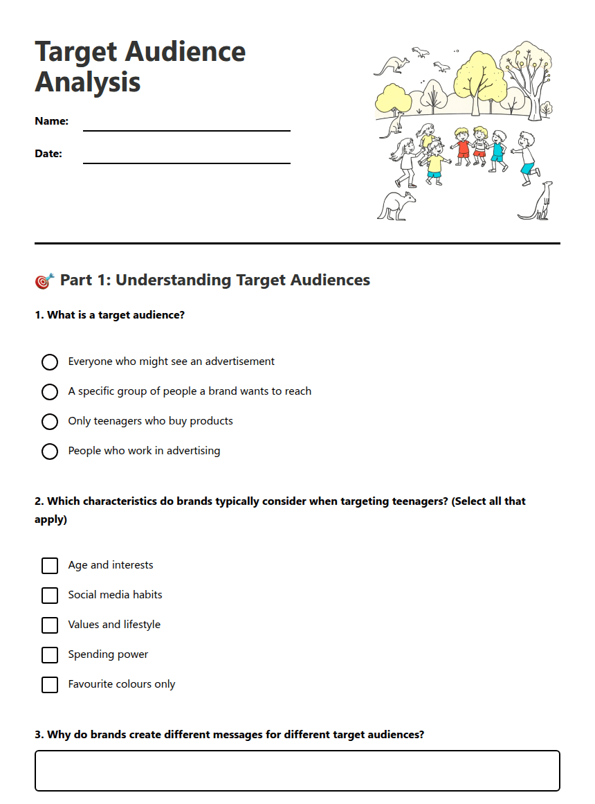 Target Audience Analysis worksheet preview