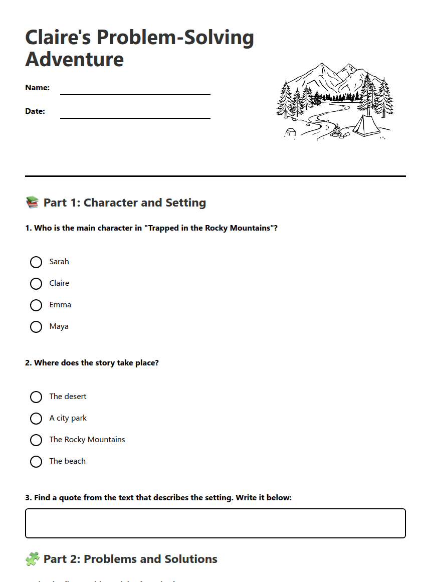 Claire's Problem-Solving Adventure worksheet preview