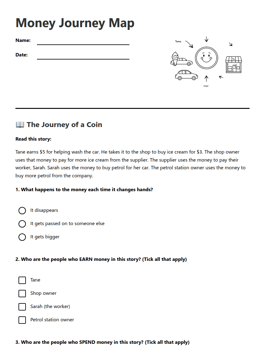 Money Journey Map worksheet preview
