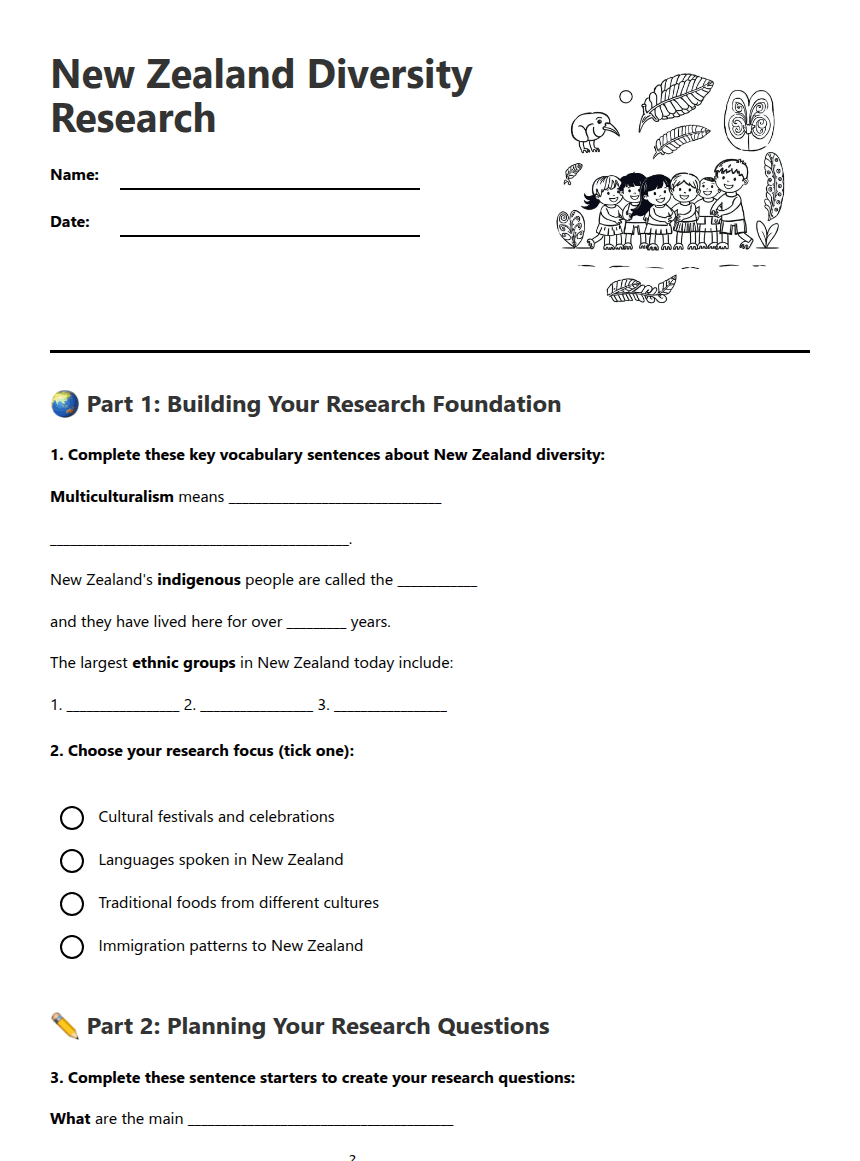 New Zealand Diversity Research worksheet preview