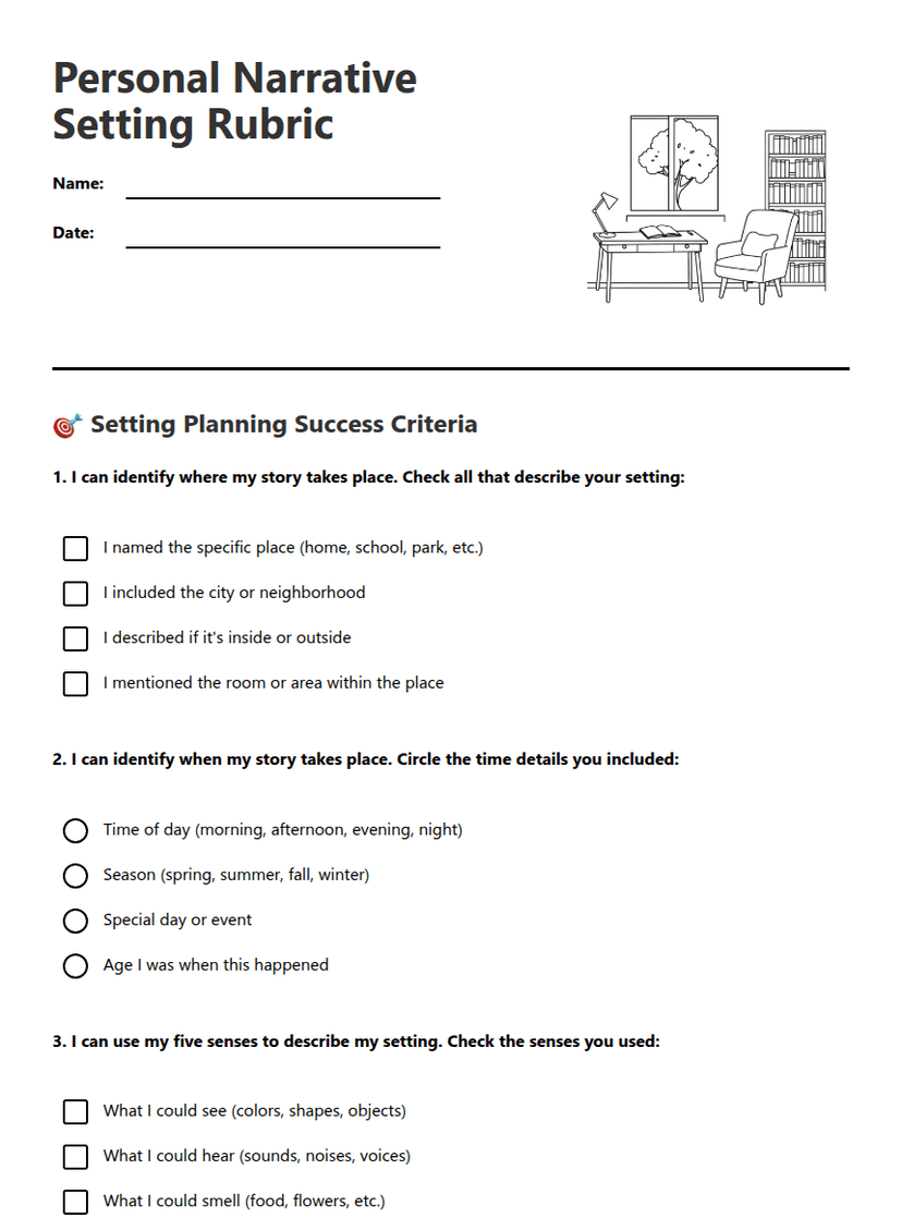 Personal Narrative Setting Rubric