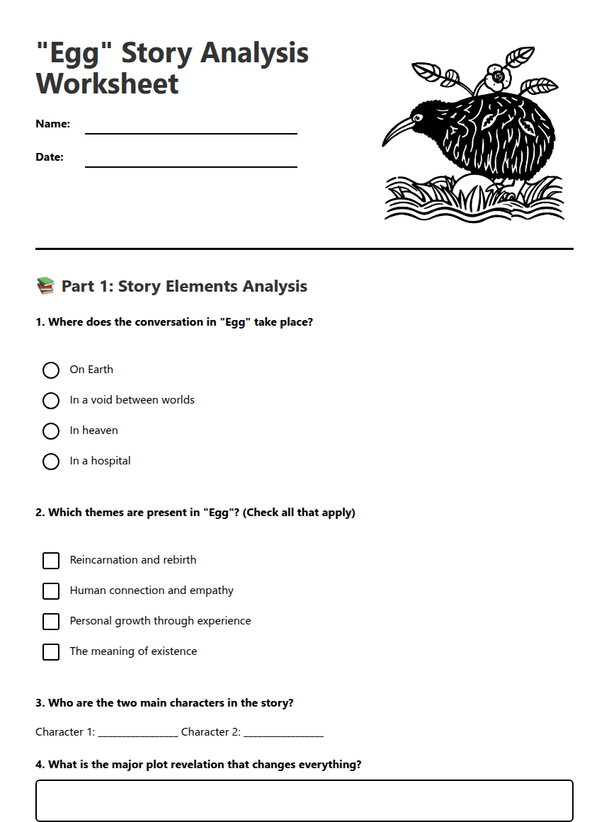 "Egg" Story Analysis Worksheet worksheet preview