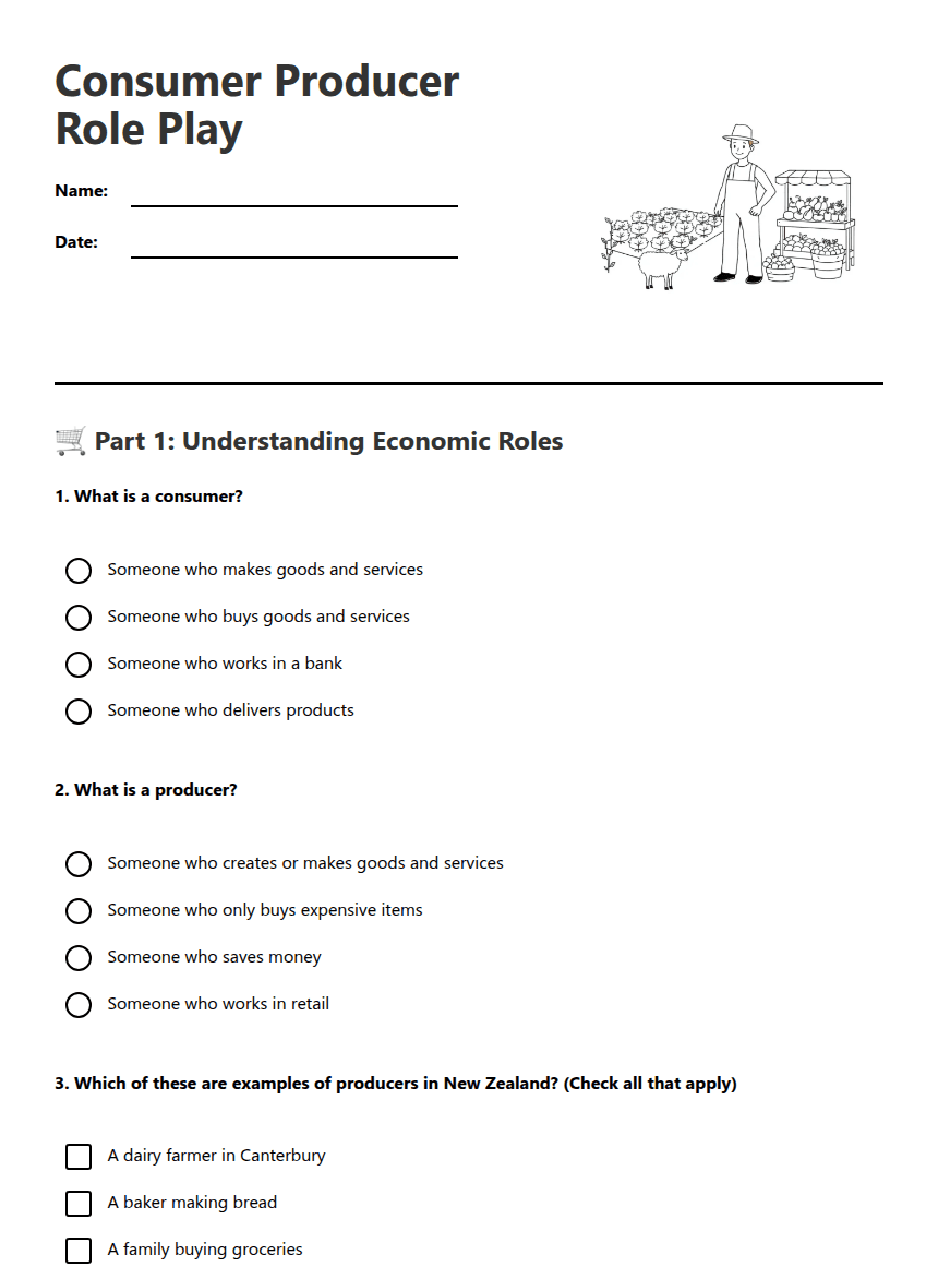 Consumer Producer Role Play worksheet preview