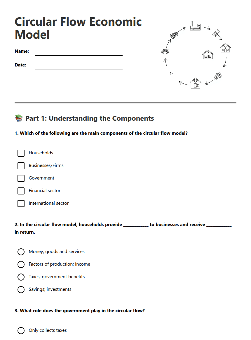 Circular Flow Economic Model worksheet preview