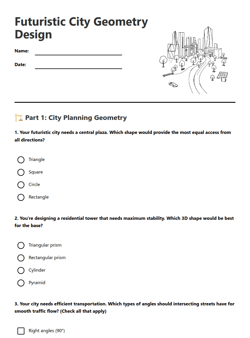 Futuristic City Geometry Design worksheet preview