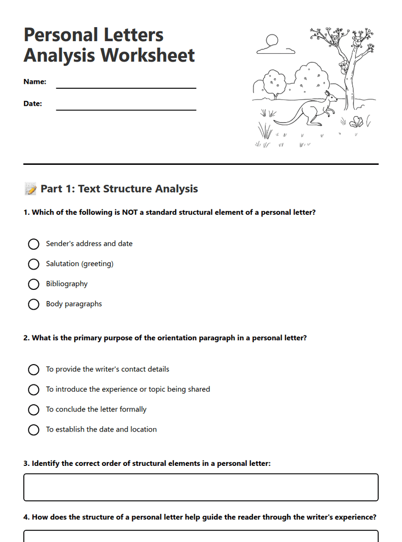 Personal Letters Analysis Worksheet