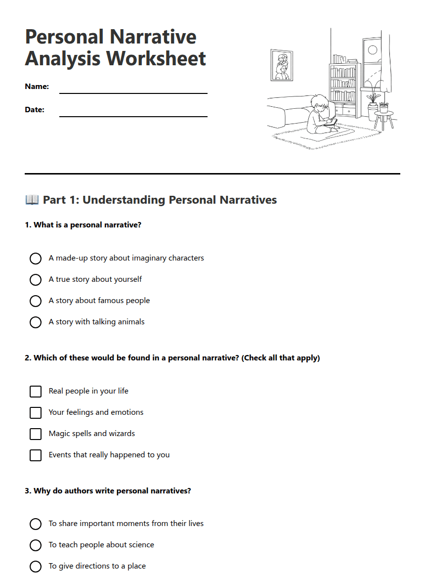 Personal Narrative Analysis Worksheet worksheet preview