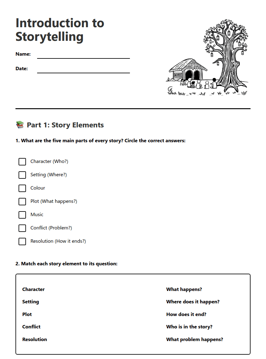 Introduction to Storytelling worksheet preview