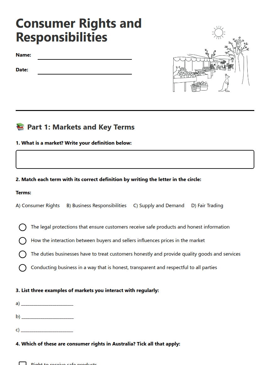 Consumer Rights and Responsibilities worksheet preview