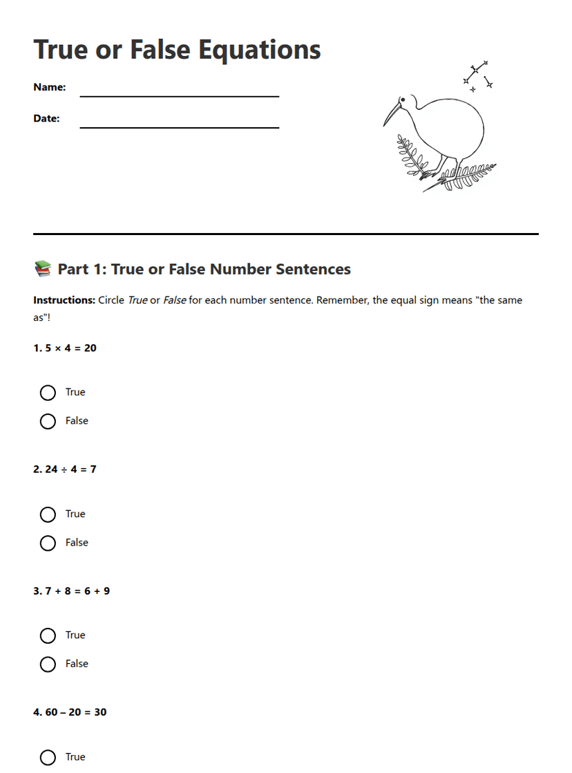 True or False Equations
