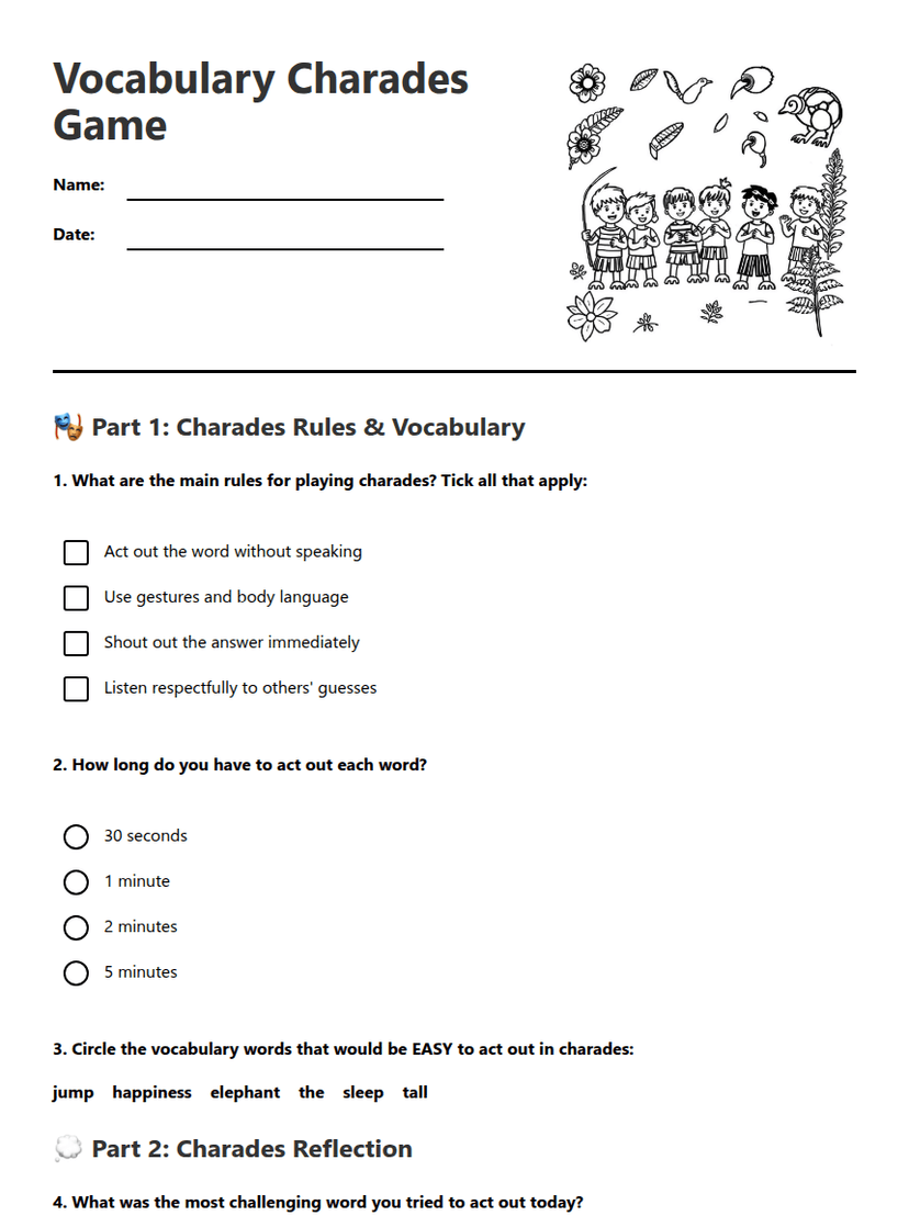 Vocabulary Charades Game