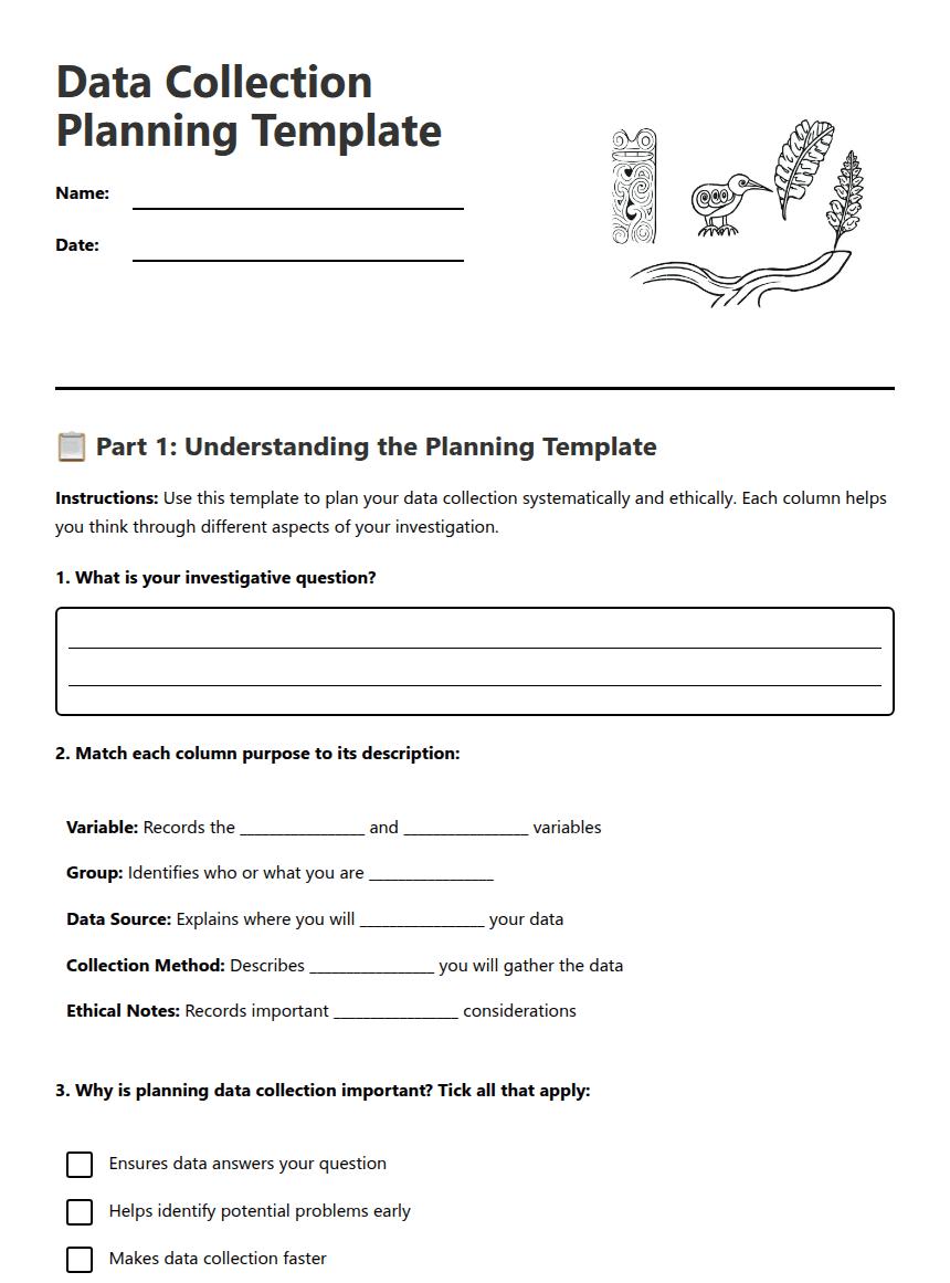 Data Collection Planning Template worksheet preview