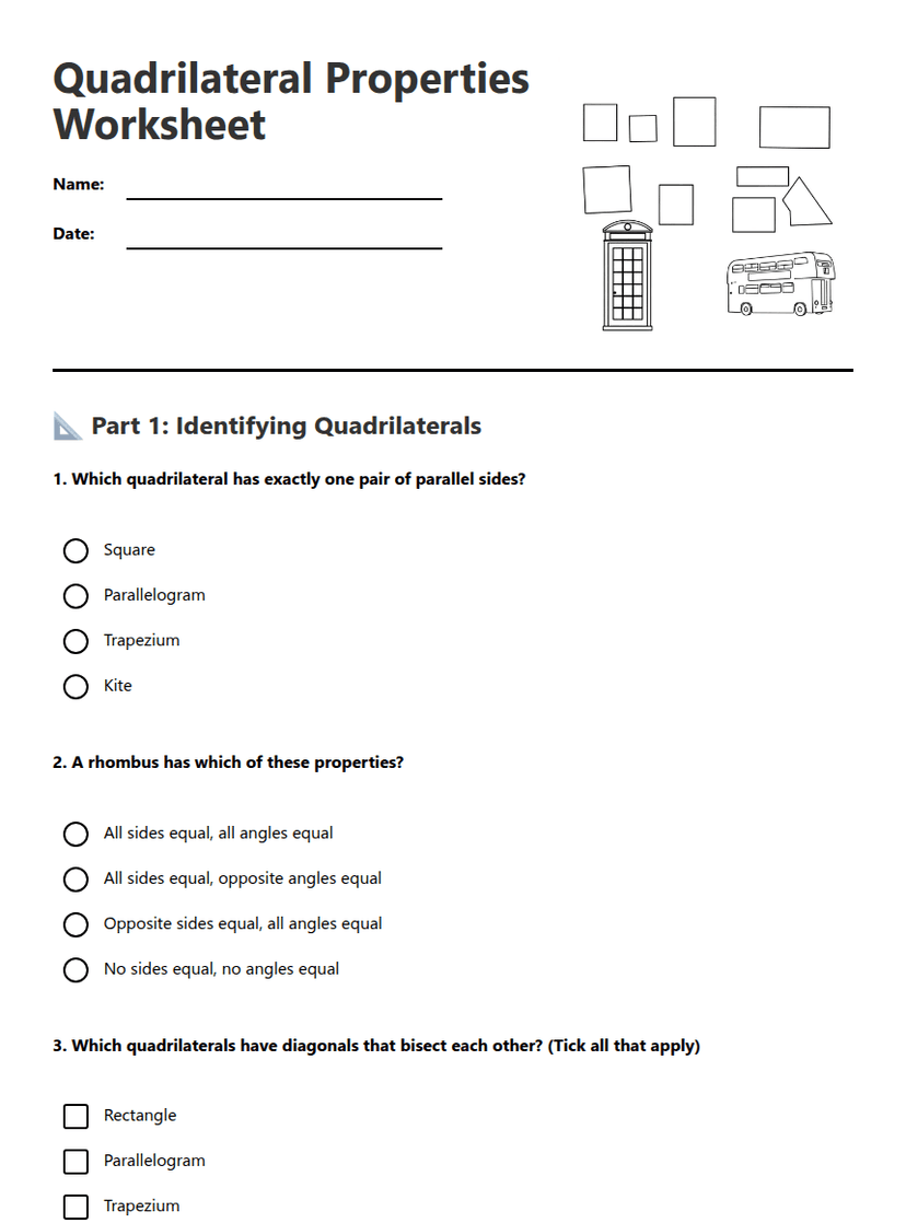 Quadrilateral Properties Worksheet