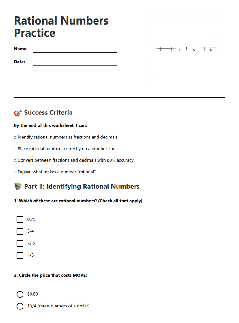 Rational Numbers Practice
