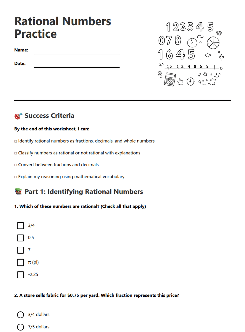 Rational Numbers Practice