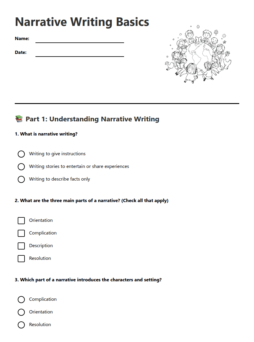 Narrative Writing Basics worksheet preview