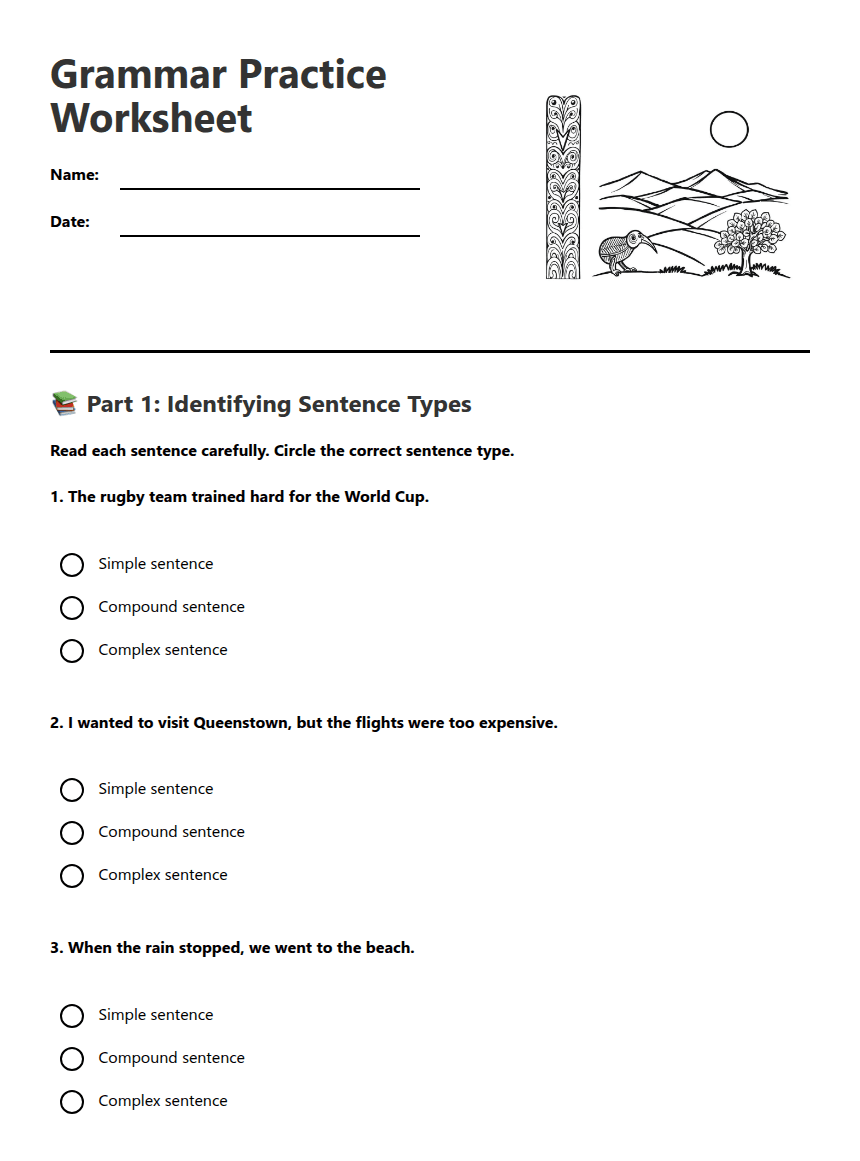 Grammar Practice Worksheet worksheet preview