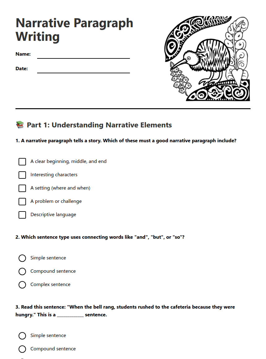 Narrative Paragraph Writing worksheet preview