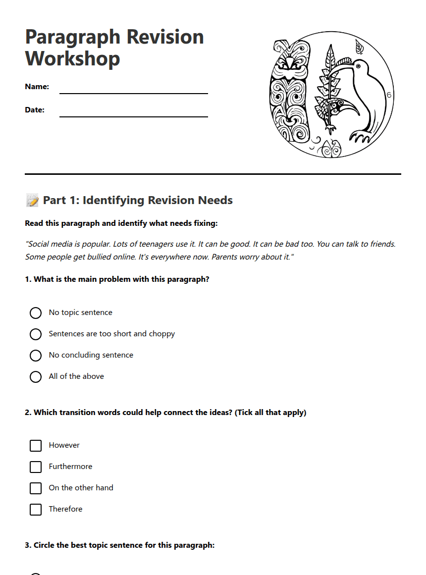 Paragraph Revision Workshop worksheet preview