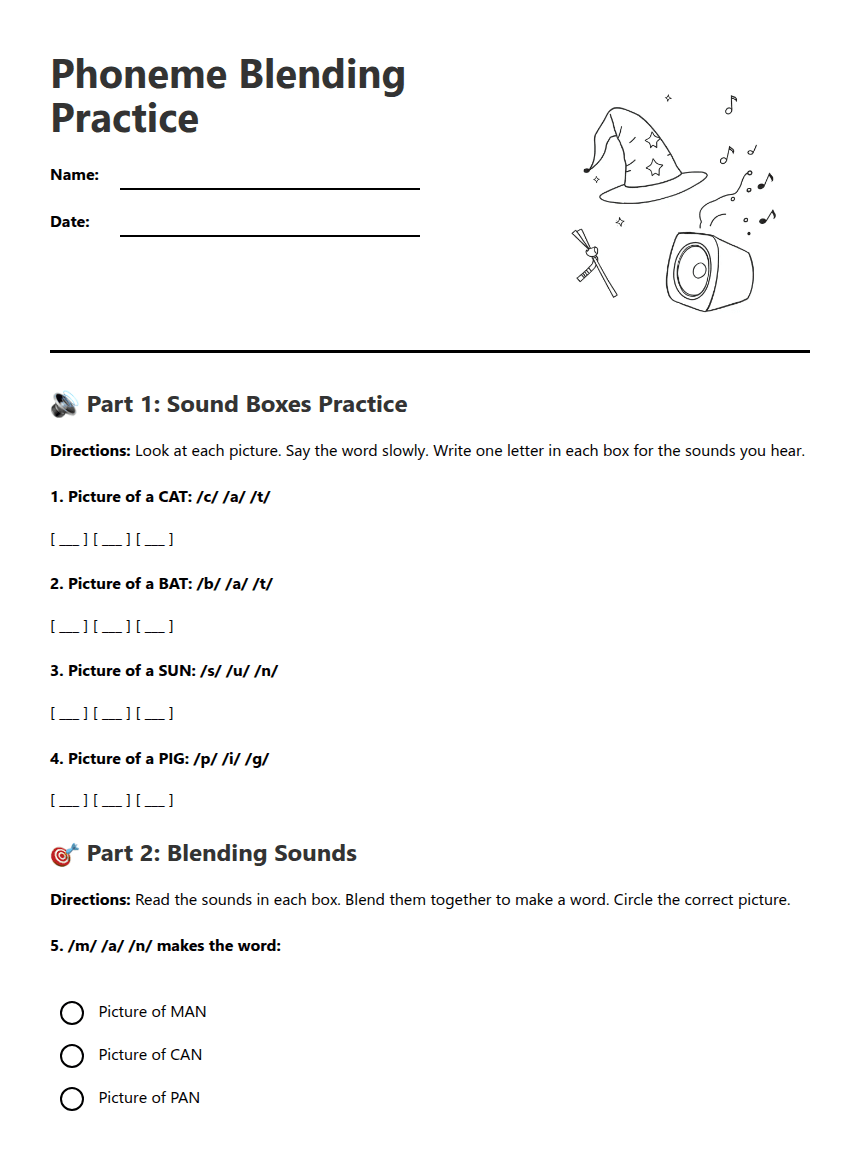 Phoneme Blending Practice worksheet preview