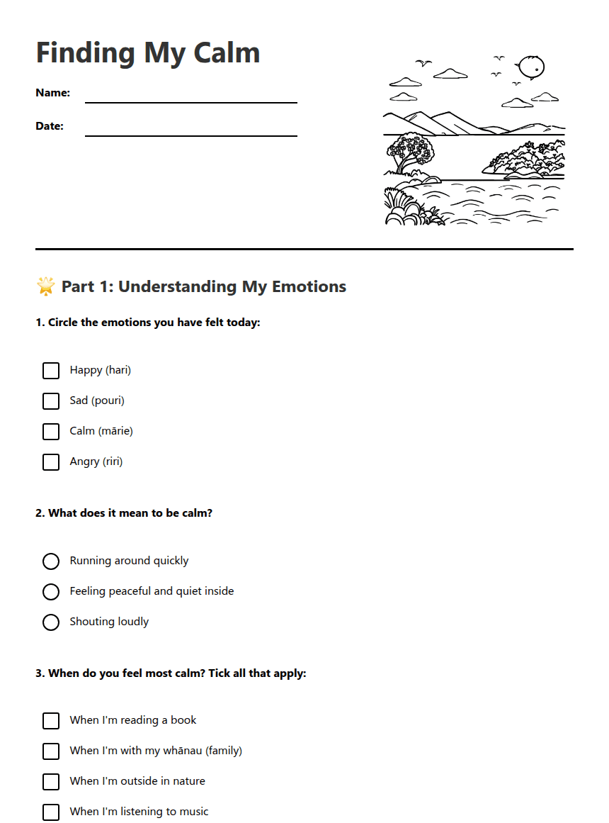 Finding My Calm worksheet preview