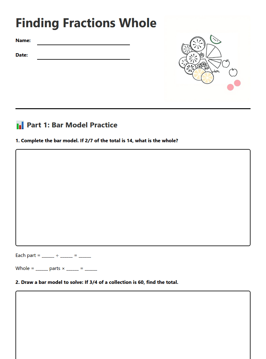 Finding Fractions Whole worksheet preview