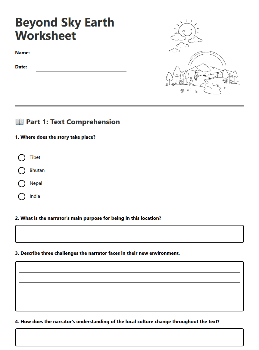 Beyond Sky Earth Worksheet worksheet preview
