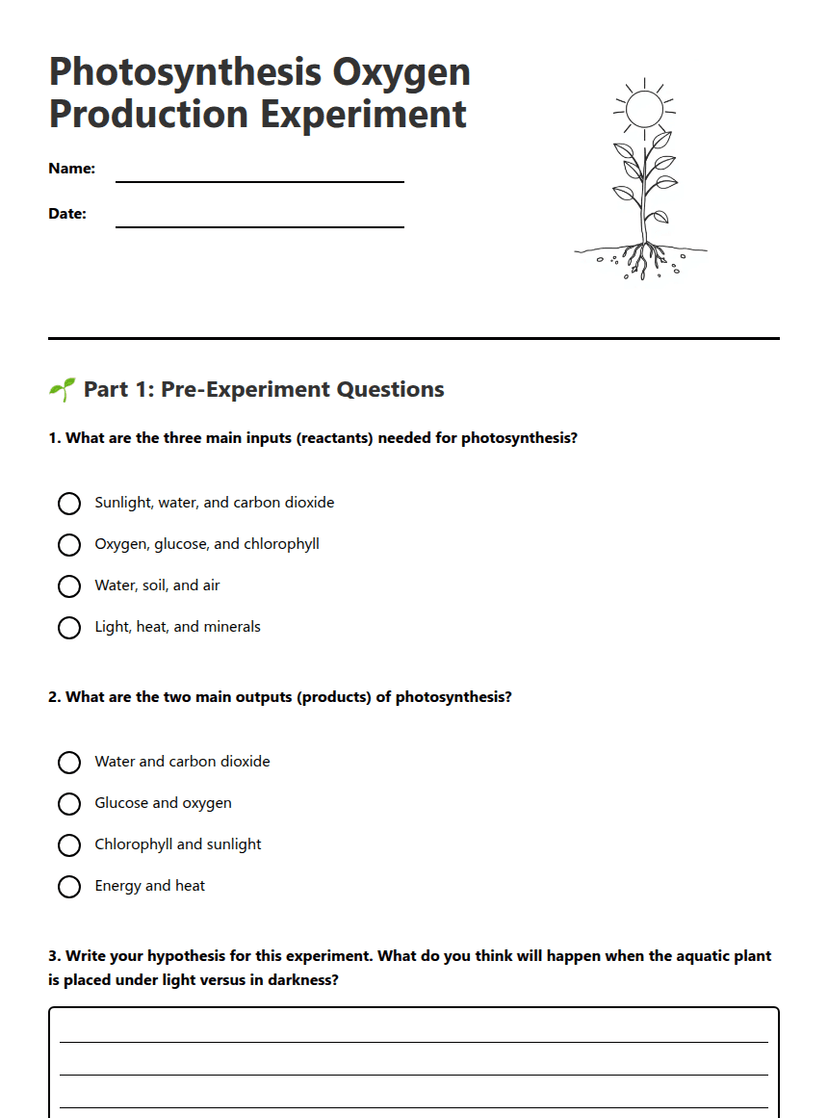 Photosynthesis Oxygen Production Experiment