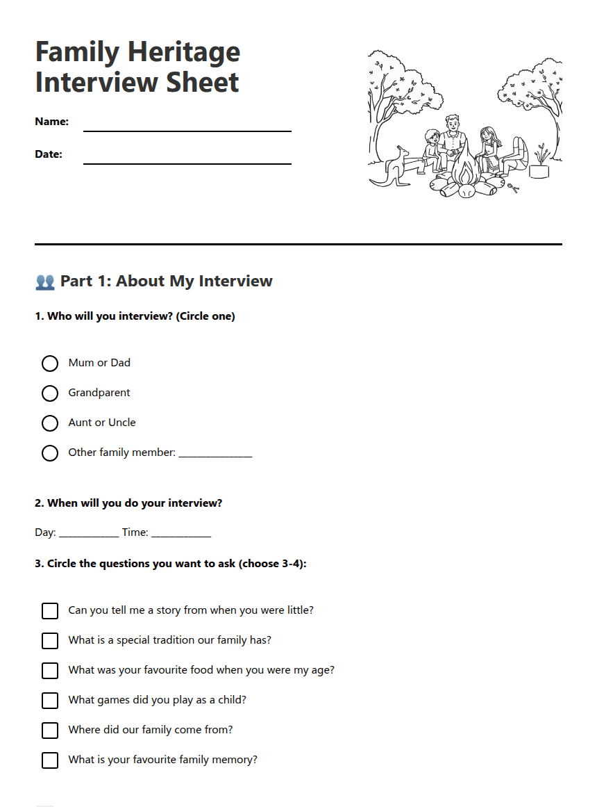 Family Heritage Interview Sheet worksheet preview
