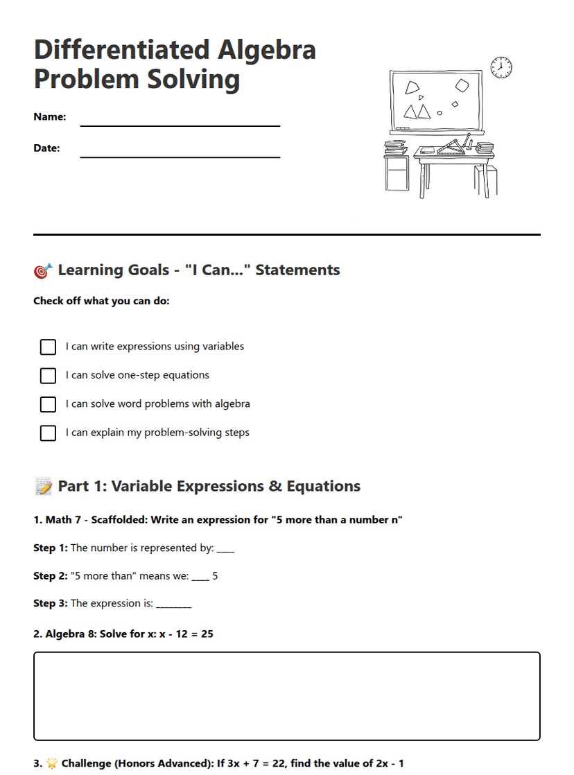 Differentiated Algebra Problem Solving