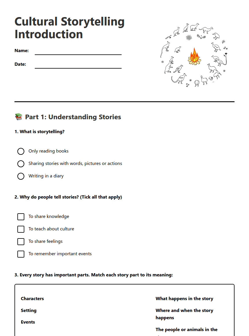 Cultural Storytelling Introduction worksheet preview