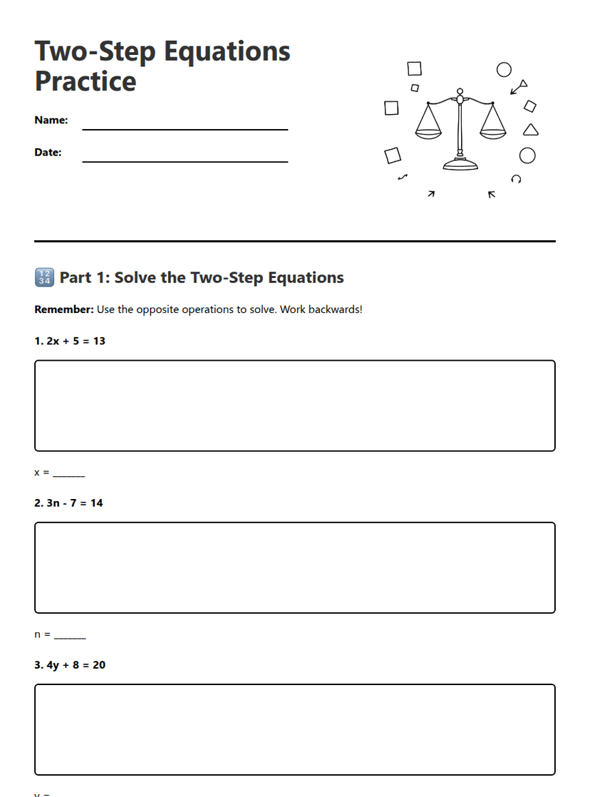 Two-Step Equations Practice