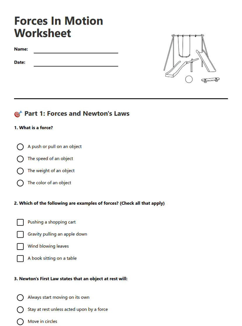 Forces In Motion Worksheet