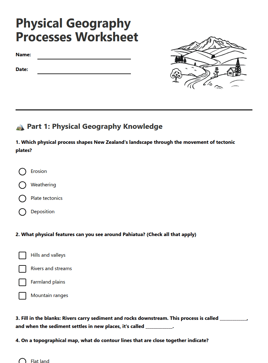 Physical Geography Processes Worksheet worksheet preview