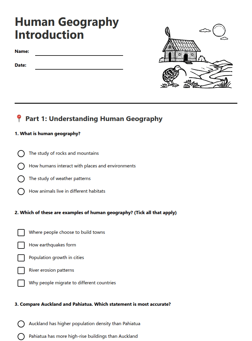 Human Geography Introduction worksheet preview