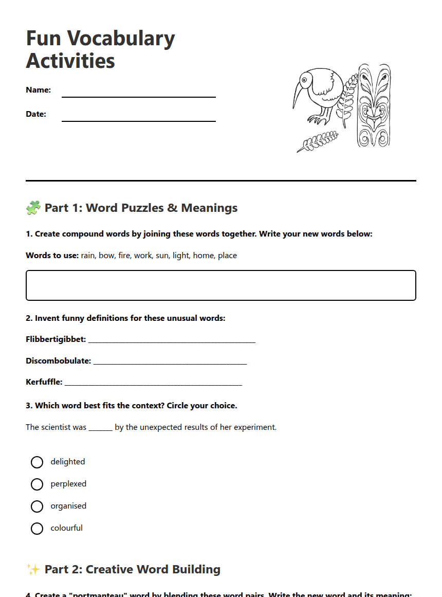 Fun Vocabulary Activities worksheet preview