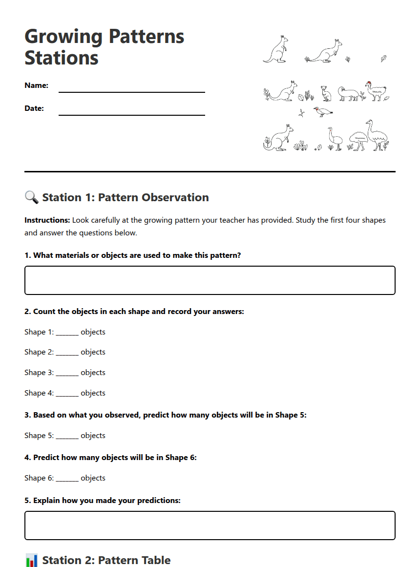 Growing Patterns Stations worksheet preview