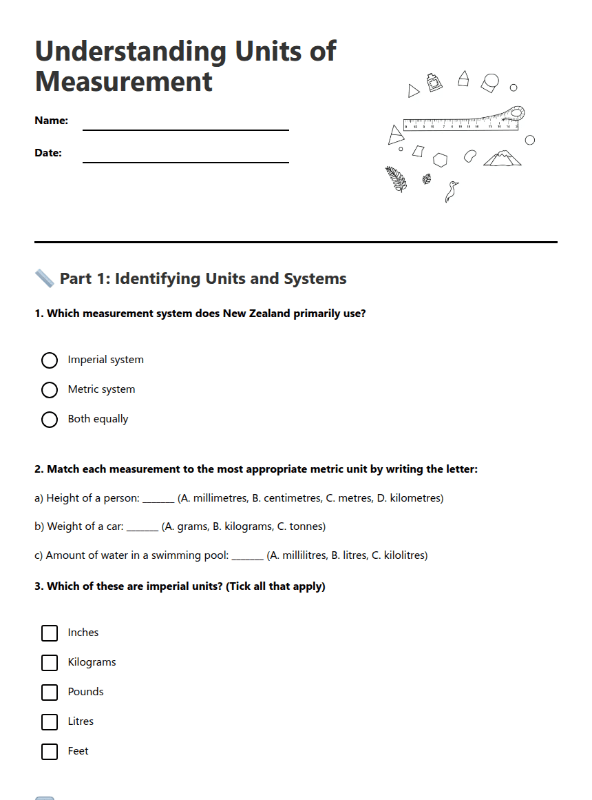 Understanding Units of Measurement worksheet preview