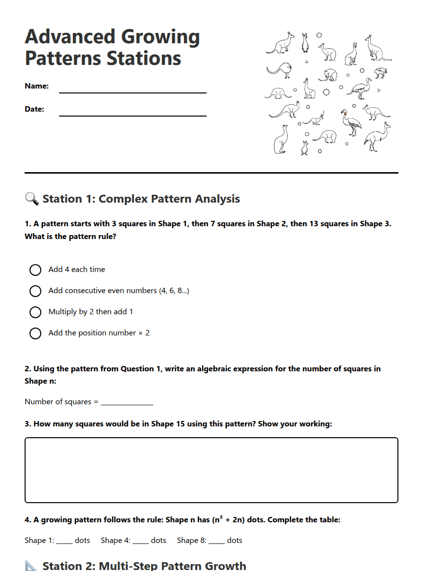 Advanced Growing Patterns Stations worksheet preview