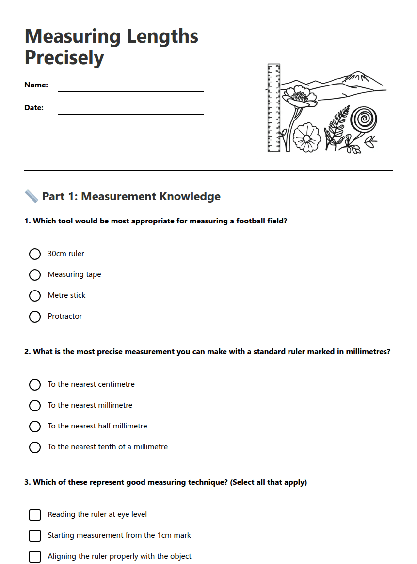 Measuring Lengths Precisely worksheet preview