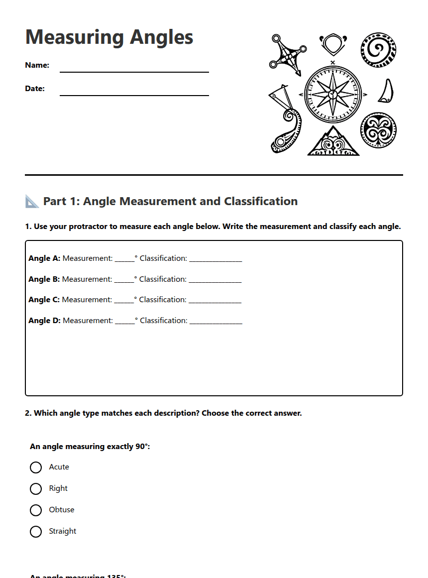 Measuring Angles worksheet preview