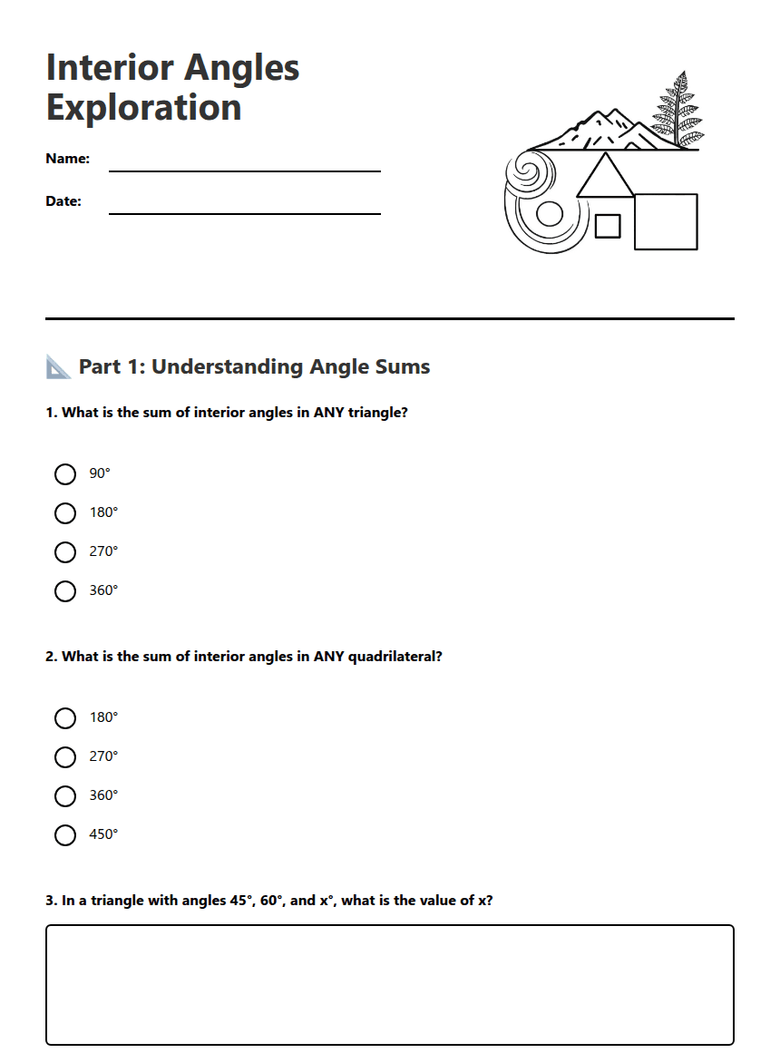 Interior Angles Exploration worksheet preview